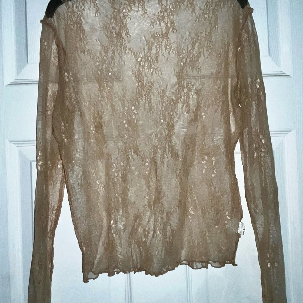 Sheer Lace Long-Sleeve Top - Nude
